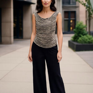 MaxMara Black and Cream Striped Blouse pattern printed